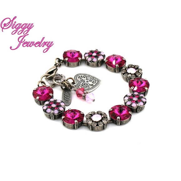 Magenta Glow Tennis Bracelet made with Genuine Austrian Rivoli Crystals - Picture 4 of 7